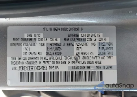 2014 Mazda Cx-5 Sport z USA, uszkodzony, nr VIN JM3KE4BE9E0402463
